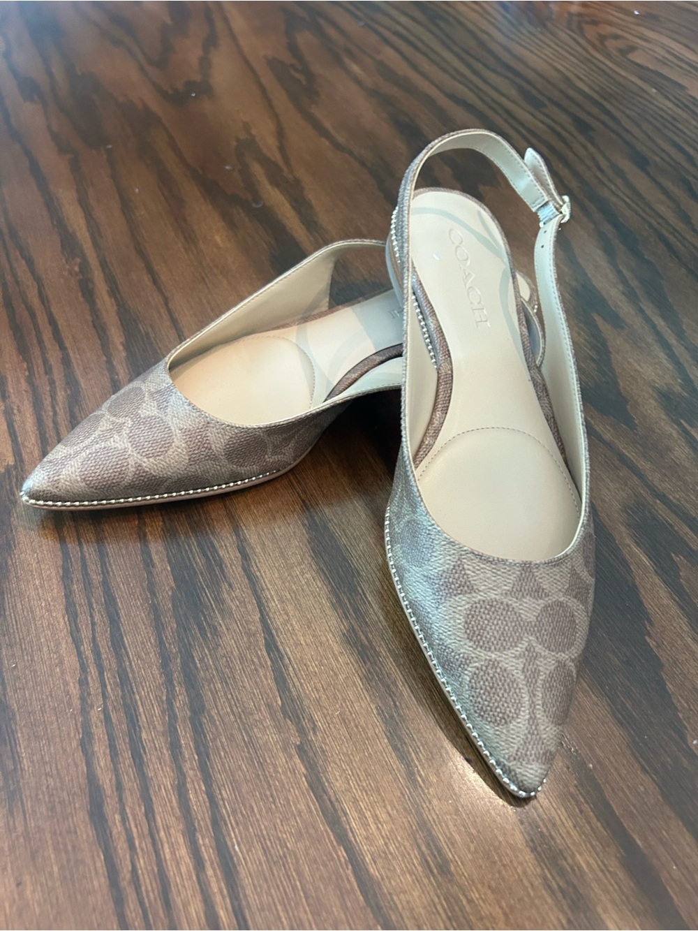Coach Taupe Signature Slingback Pointed Flats